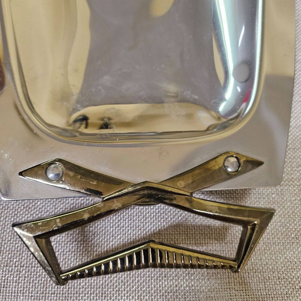 Vtg KROMEX Oblong Art‎ Deco Serving Tray Silver Gold Geometric Handles 1950s - Picture 3 of 10